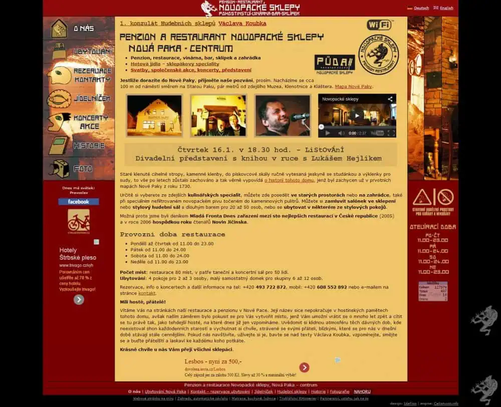 Web design IdeFixx 2003 Penzion A Restaurace Novopacke Sklepy Nova Paka Centrum