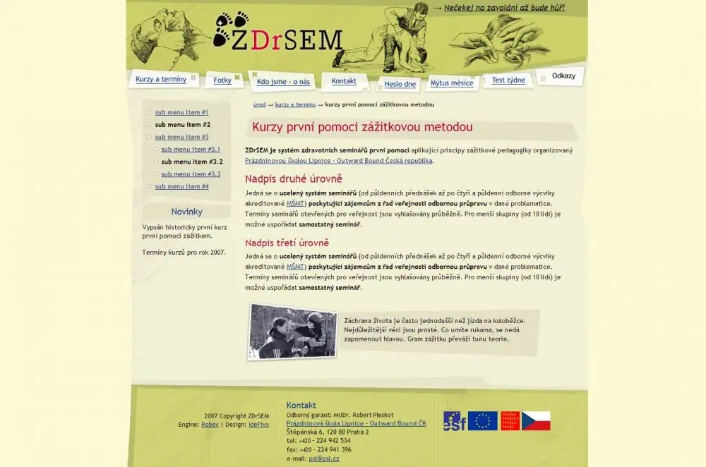 Web design IdeFixx 2007 Kurzy Prvni Pomoci Zazitkem ZdrSEM