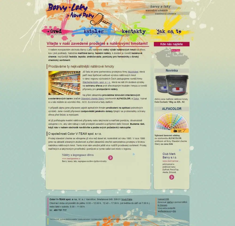 Web design IdeFixx 2007 Obchod Barvy A Laky Nova Paka
