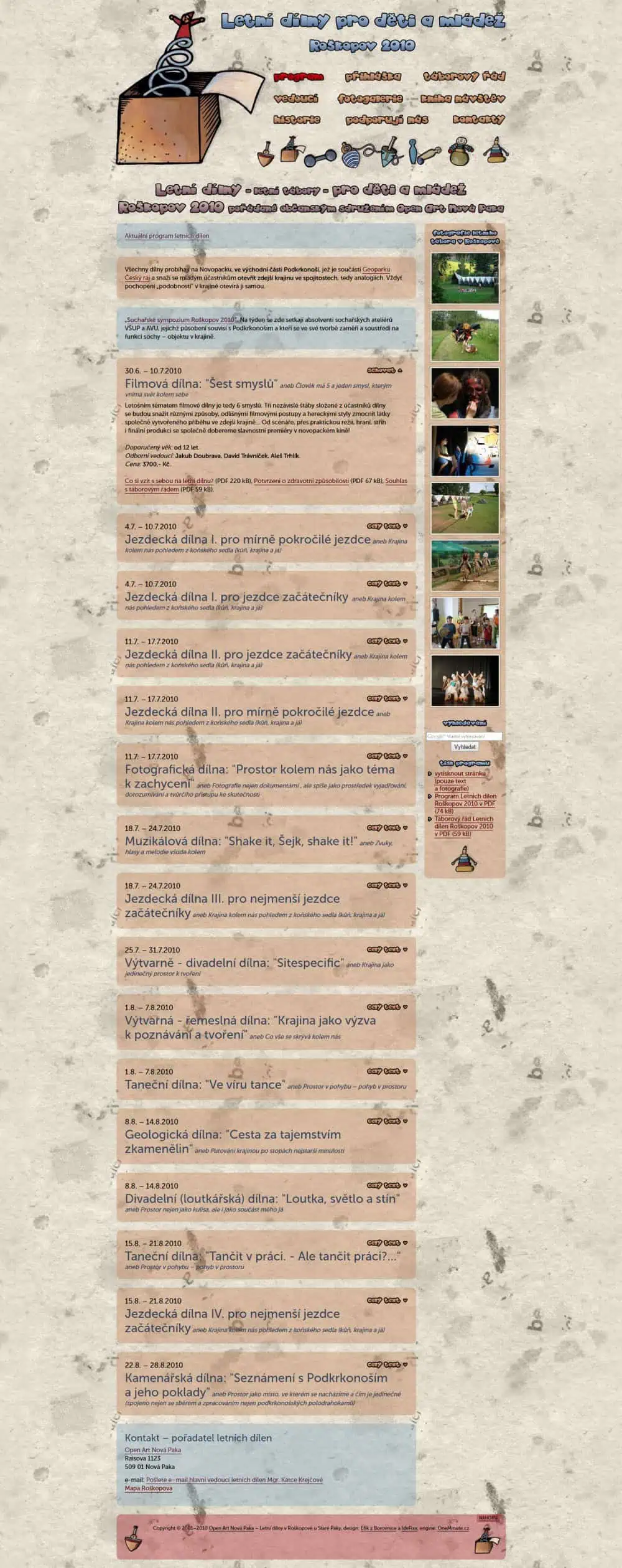 Web design IdeFixx Letni Dilny Letni Tabory Pro Deti A Mladez Roskopov 2010