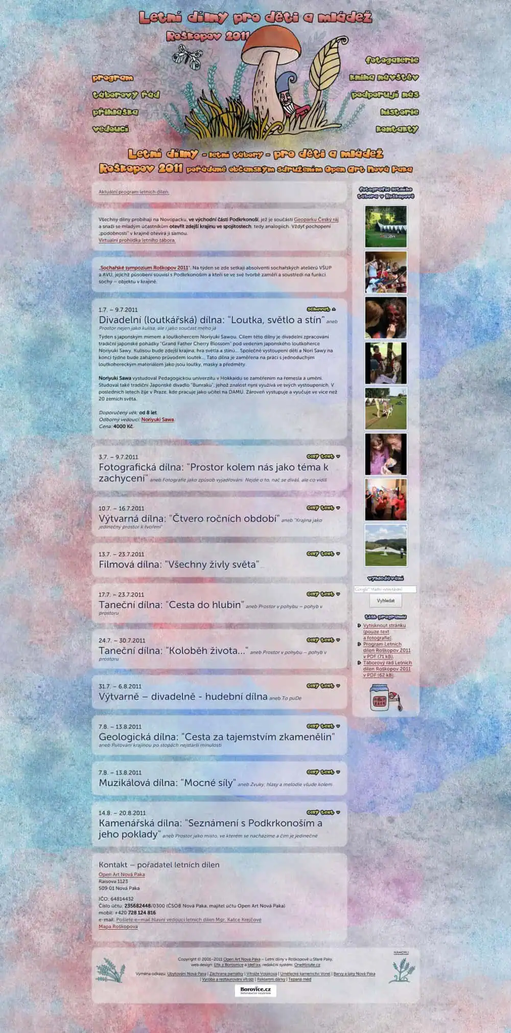 Web design IdeFixx Letni Dilny Letni Tabory Pro Deti A Mladez Roskopov 2011